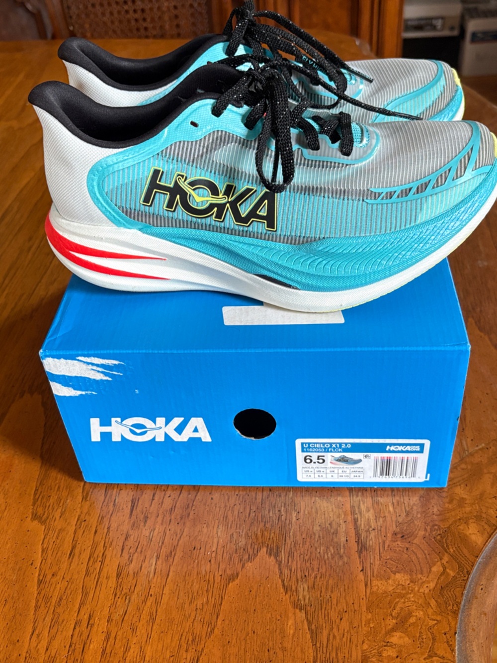 Hoka CIELO X1 2.0 Aqua and Gray Road-Running Sneakers with Black Laces